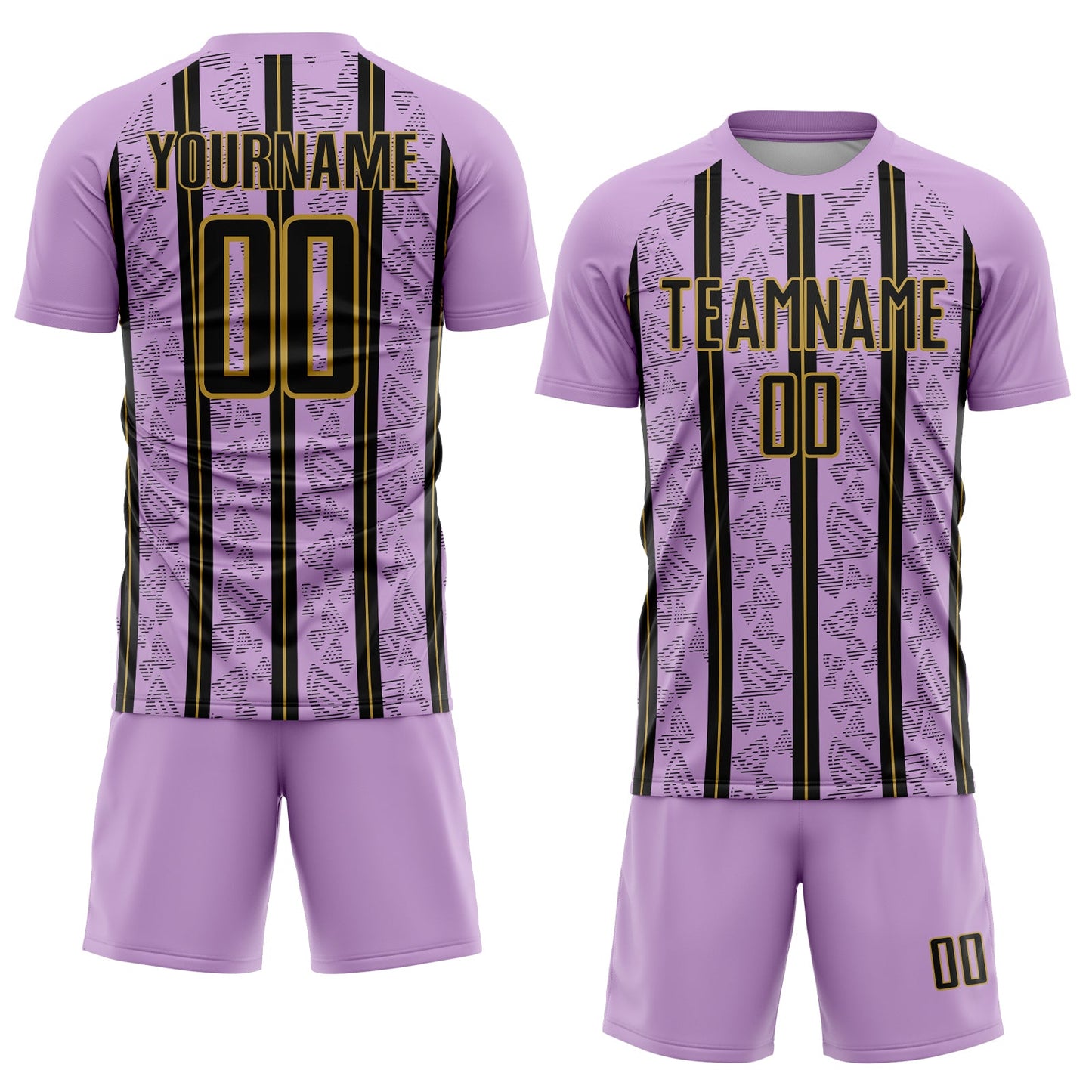 Custom Light Purple Black-Old Gold Stripe Line Sublimation Soccer Uniform Jersey