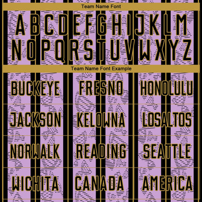 Custom Light Purple Black-Old Gold Stripe Line Sublimation Soccer Uniform Jersey