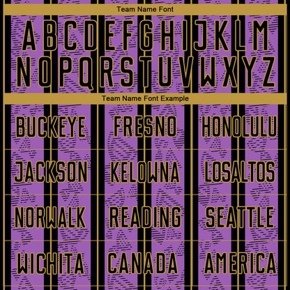 Custom Medium Purple Black-Old Gold Stripe Line Sublimation Soccer Uniform Jersey