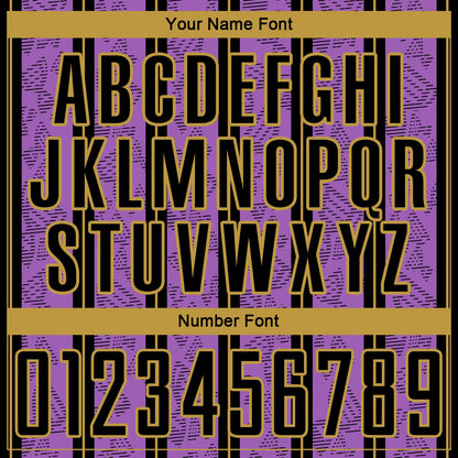 Custom Medium Purple Black-Old Gold Stripe Line Sublimation Soccer Uniform Jersey