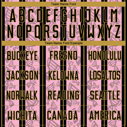 Custom Light Pink Black-Old Gold Stripe Line Sublimation Soccer Uniform Jersey