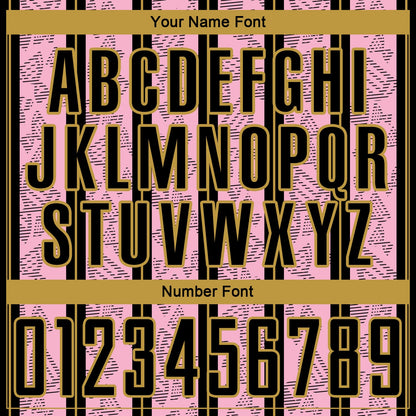 Custom Light Pink Black-Old Gold Stripe Line Sublimation Soccer Uniform Jersey