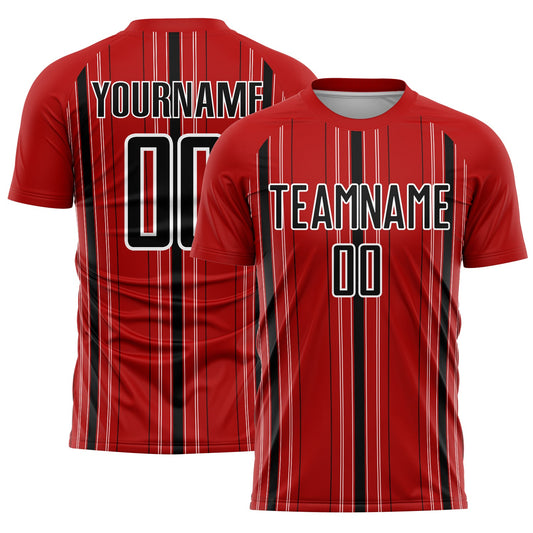 Custom Red Black-White Stripe Sublimation Soccer Uniform Jersey