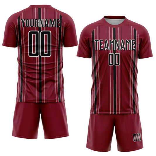 Custom Maroon Black-White Stripe Sublimation Soccer Uniform Jersey