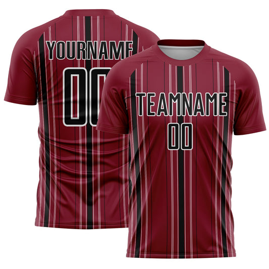 Custom Maroon Black-White Stripe Sublimation Soccer Uniform Jersey
