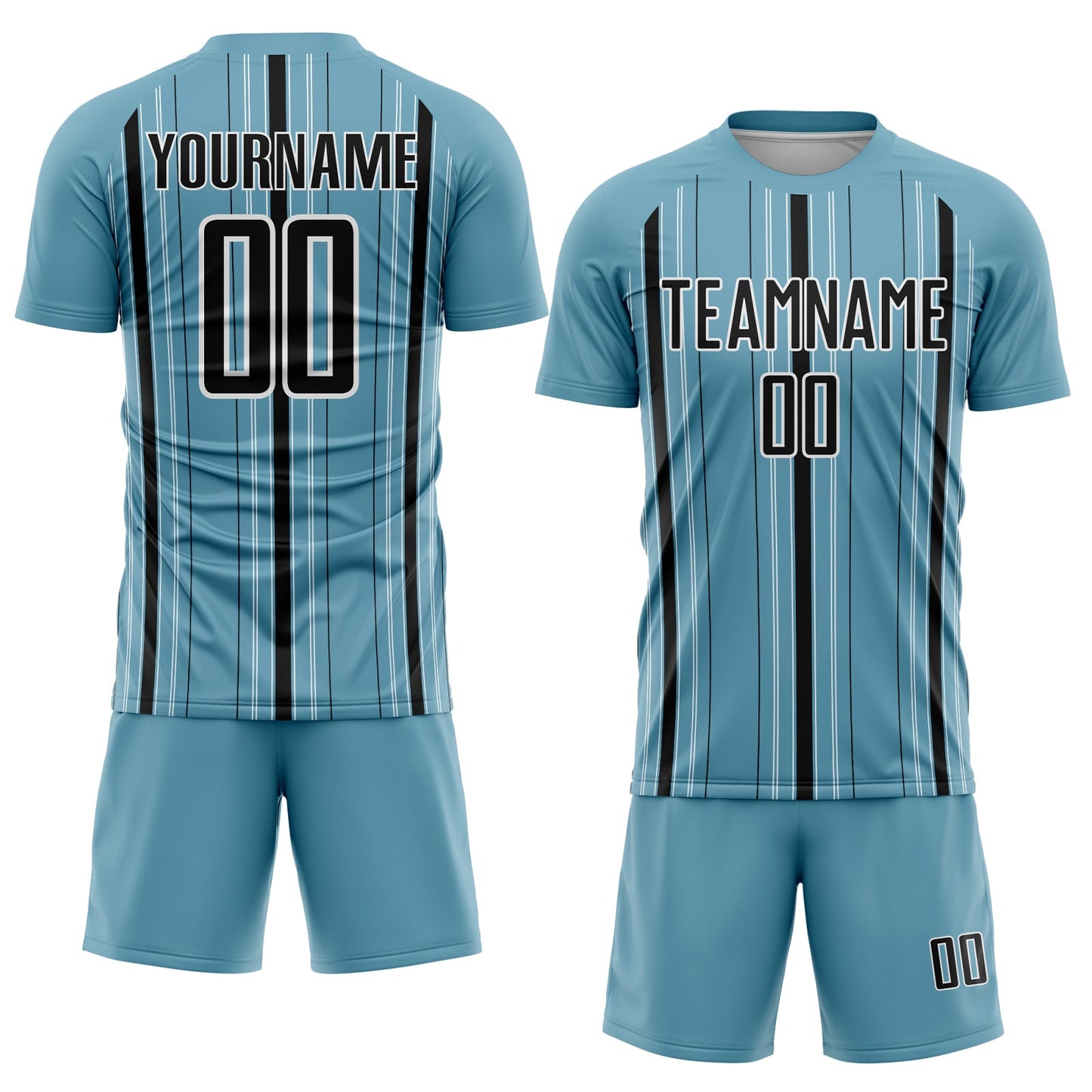 Custom Shadow Blue Black-White Stripe Sublimation Soccer Uniform Jersey
