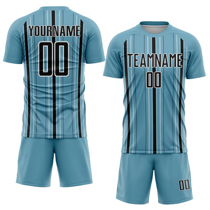 Custom Shadow Blue Black-White Stripe Sublimation Soccer Uniform Jersey