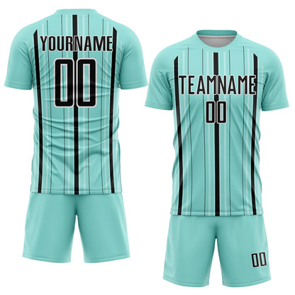 Custom Ice Blue Black-White Stripe Sublimation Soccer Uniform Jersey