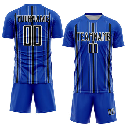 Custom Thunder Blue Black-White Stripe Sublimation Soccer Uniform Jersey
