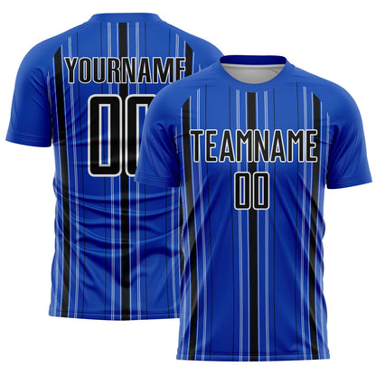 Custom Thunder Blue Black-White Stripe Sublimation Soccer Uniform Jersey