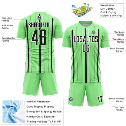 Custom Pea Green Black-White Stripe Sublimation Soccer Uniform Jersey