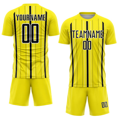 Custom Light Yellow Black-White Stripe Sublimation Soccer Uniform Jersey