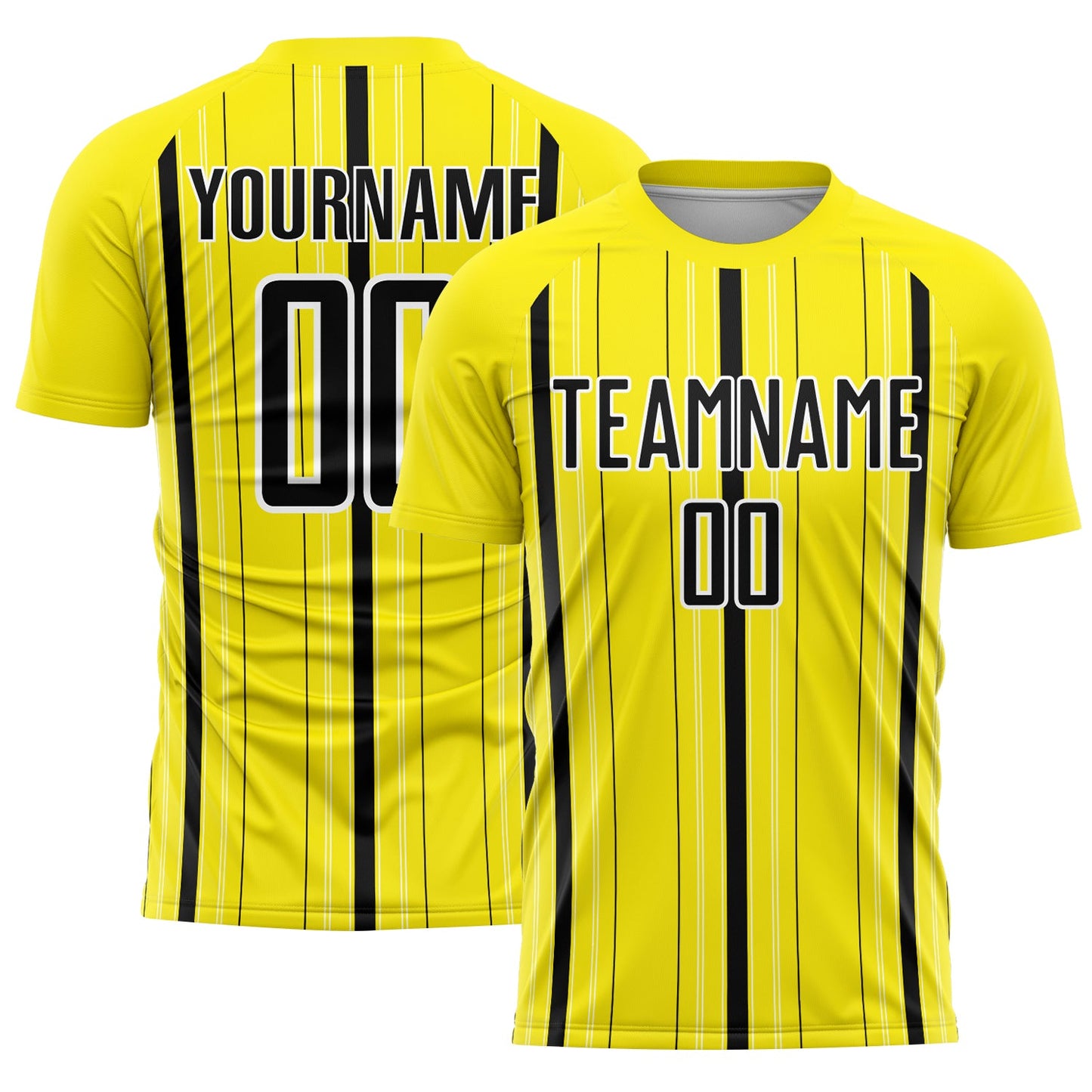 Custom Light Yellow Black-White Stripe Sublimation Soccer Uniform Jersey