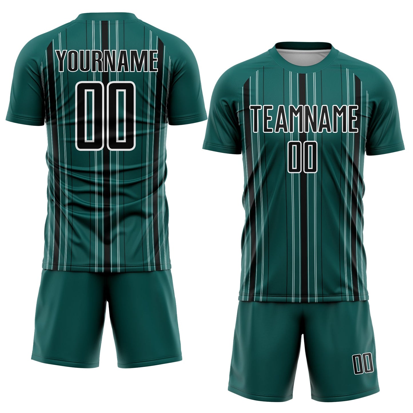 Custom Midnight Green Black-White Stripe Sublimation Soccer Uniform Jersey