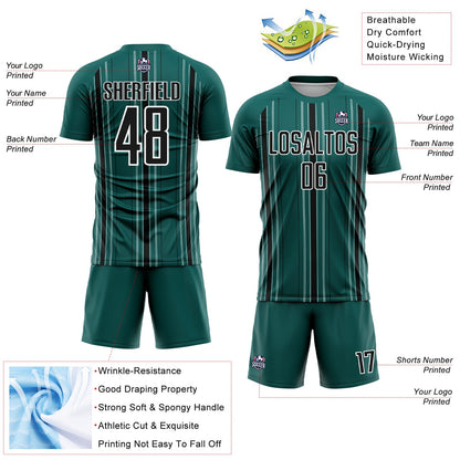 Custom Midnight Green Black-White Stripe Sublimation Soccer Uniform Jersey