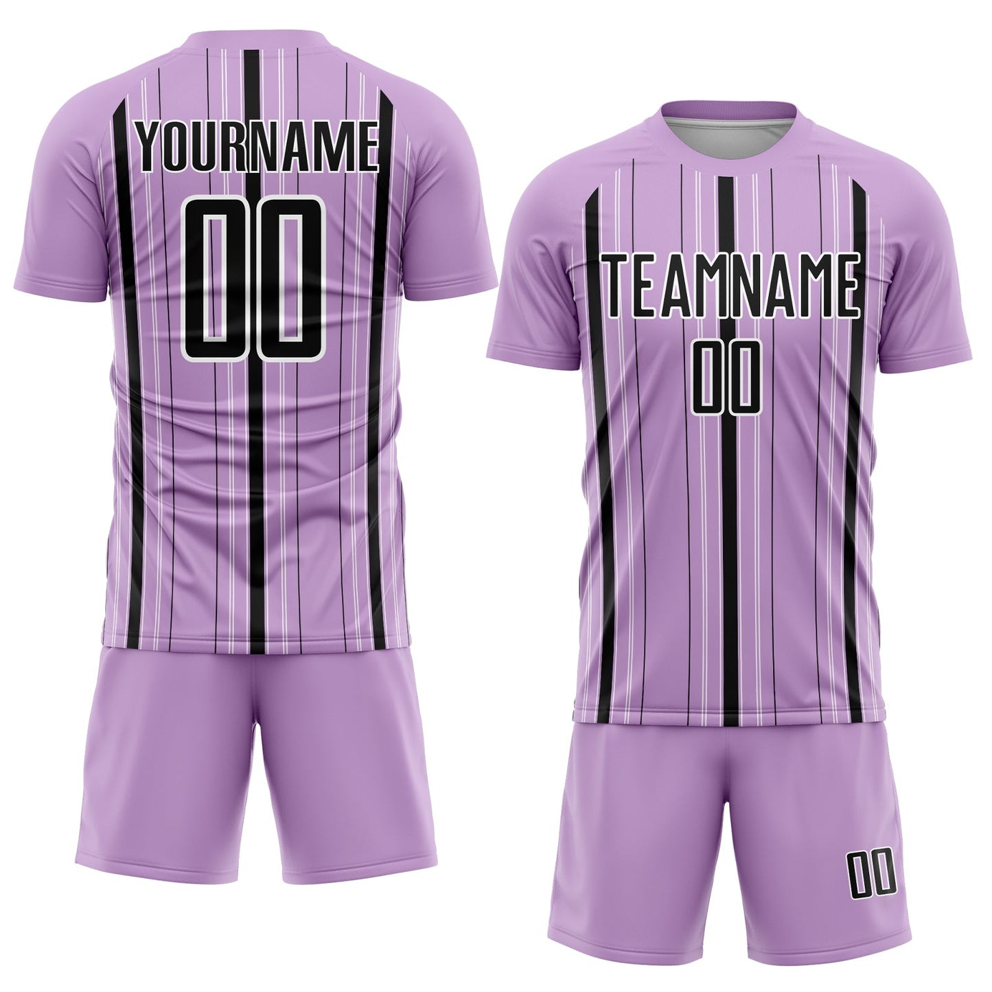 Custom Light Purple Black-White Stripe Sublimation Soccer Uniform Jersey
