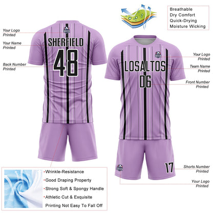 Custom Light Purple Black-White Stripe Sublimation Soccer Uniform Jersey
