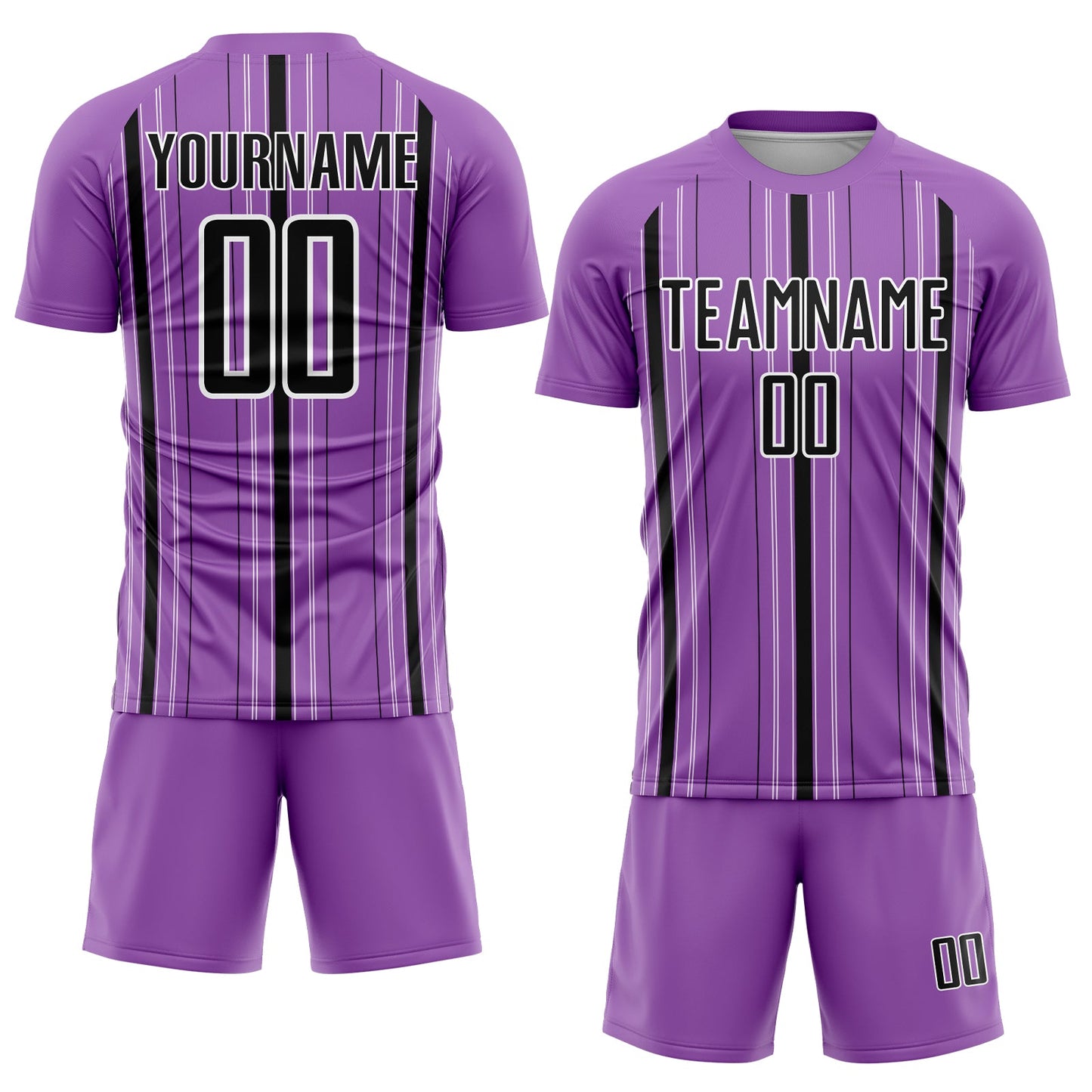 Custom Medium Purple Black-White Stripe Sublimation Soccer Uniform Jersey