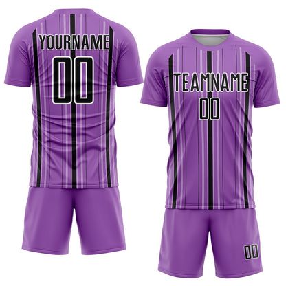 Custom Medium Purple Black-White Stripe Sublimation Soccer Uniform Jersey