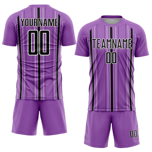 Custom Medium Purple Black-White Stripe Sublimation Soccer Uniform Jersey