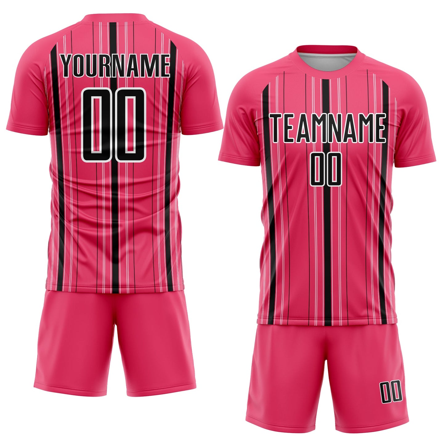 Custom Neon Pink Black-White Stripe Sublimation Soccer Uniform Jersey