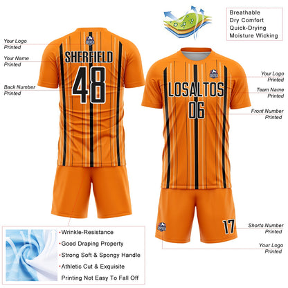 Custom Bay Orange Black-White Stripe Sublimation Soccer Uniform Jersey