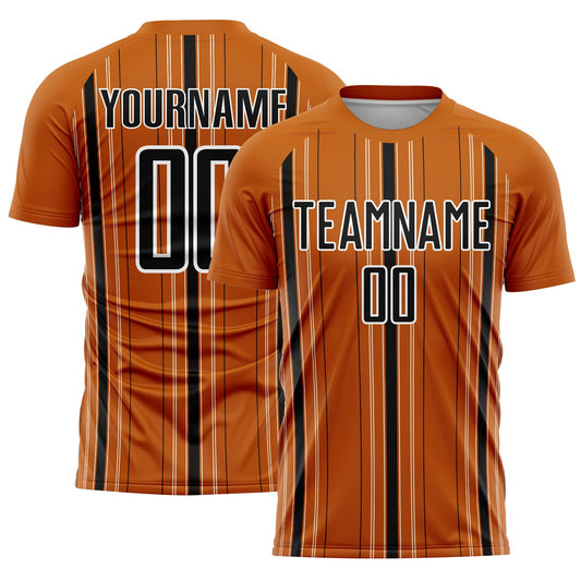 Custom Texas Orange Black-White Stripe Sublimation Soccer Uniform Jersey
