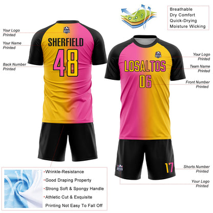 Custom Yellow Pink-Black Sublimation Gradient Fashion Soccer Uniform Jersey