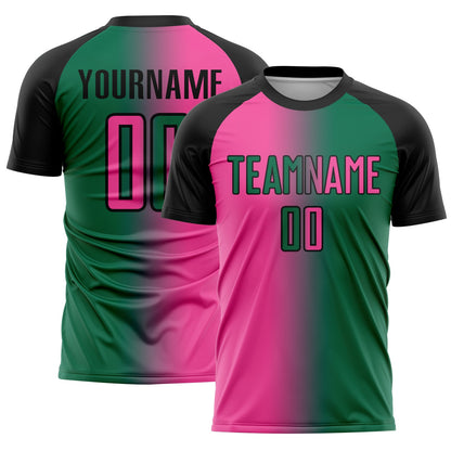 Custom Kelly Green Pink-Black Sublimation Gradient Fashion Soccer Uniform Jersey