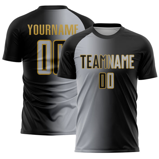 Custom Black Gray-Old Gold Sublimation Gradient Fashion Soccer Uniform Jersey