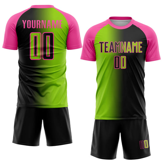 Custom Black Neon Green-Pink Sublimation Gradient Fashion Soccer Uniform Jersey
