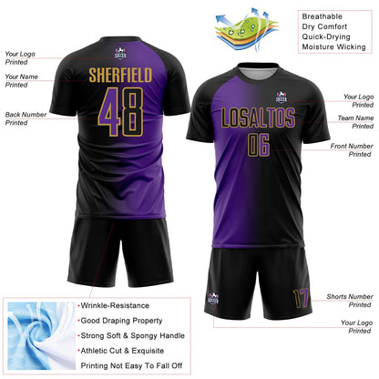 Custom Black Purple-Old Gold Sublimation Gradient Fashion Soccer Uniform Jersey