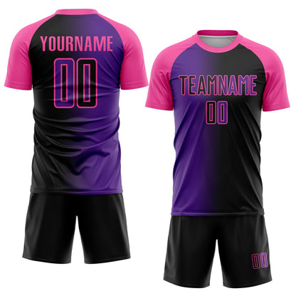 Custom Black Purple-Pink Sublimation Gradient Fashion Soccer Uniform Jersey
