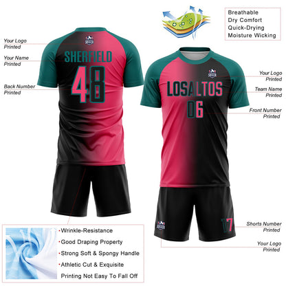 Custom Black Neon Pink-Teal Sublimation Gradient Fashion Soccer Uniform Jersey