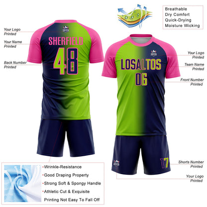 Custom Navy Neon Green-Pink Sublimation Gradient Fashion Soccer Uniform Jersey