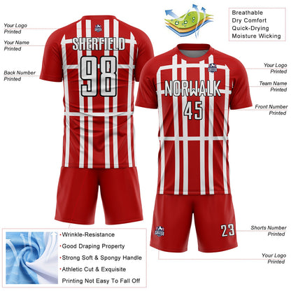 Custom Red White-Black Stripe Line Sublimation Soccer Uniform Jersey