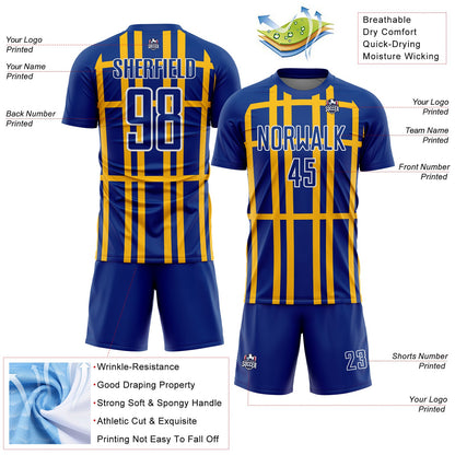 Custom Royal Gold-White Stripe Line Sublimation Soccer Uniform Jersey