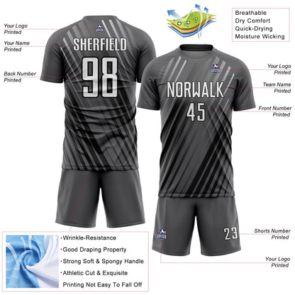 Custom Steel Gray White-Black Stripe Line Sublimation Soccer Uniform Jersey