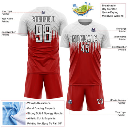 Custom White Red-Black Gradient Dripping Splatter Art Sublimation Soccer Uniform Jersey