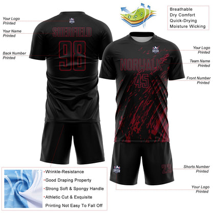 Custom Black Crimson Splash Sublimation Soccer Uniform Jersey