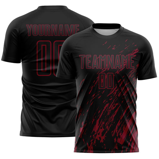 Custom Black Crimson Splash Sublimation Soccer Uniform Jersey