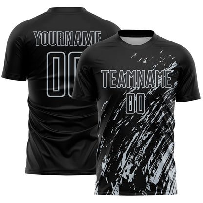 Custom Black Silver Splash Sublimation Soccer Uniform Jersey