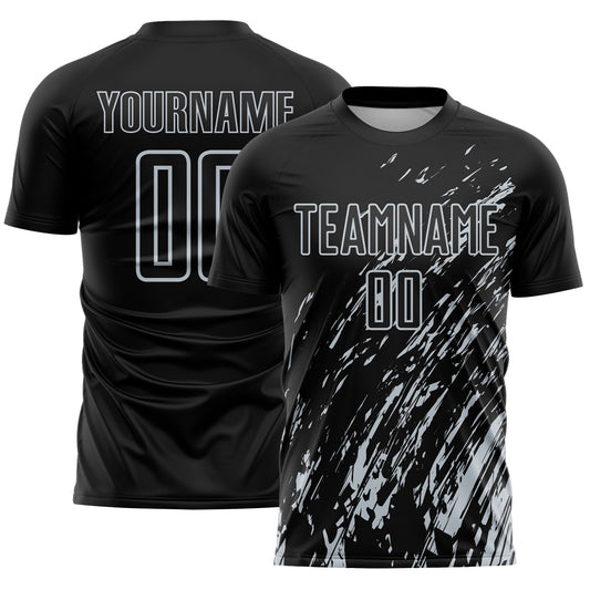 Custom Black Silver Splash Sublimation Soccer Uniform Jersey