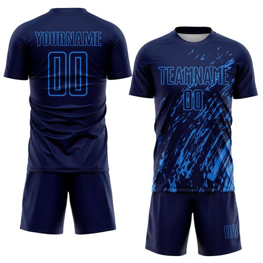 Custom Navy Powder Blue Splash Sublimation Soccer Uniform Jersey