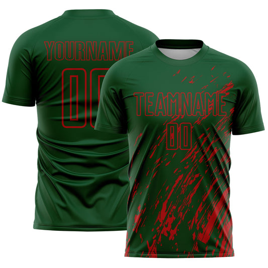 Custom Green Red Splash Sublimation Soccer Uniform Jersey