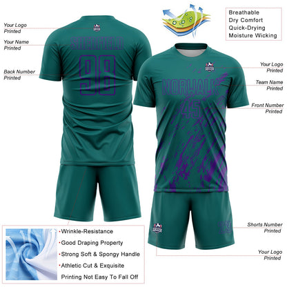 Custom Teal Purple Splash Sublimation Soccer Uniform Jersey