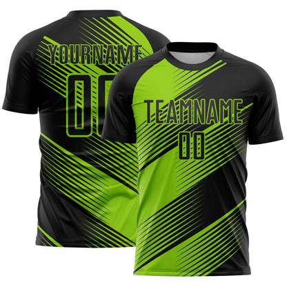 Custom Black Neon Green Line Sublimation Soccer Uniform Jersey