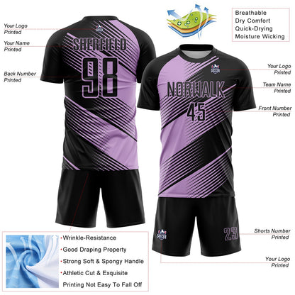 Custom Black Light Pink Line Sublimation Soccer Uniform Jersey