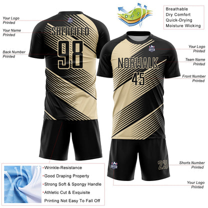 Custom Black Cream Line Sublimation Soccer Uniform Jersey