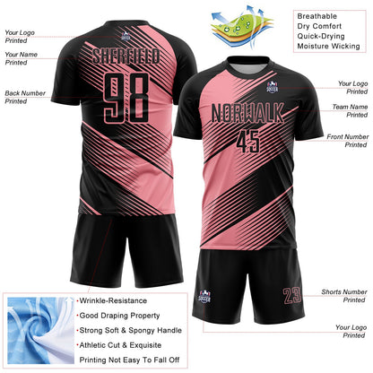 Custom Black Medium Pink Line Sublimation Soccer Uniform Jersey